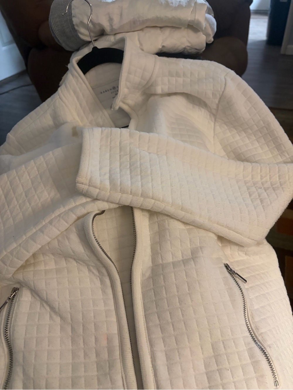 Karen Scott White Quilted Zip-Front Bomber Jacket